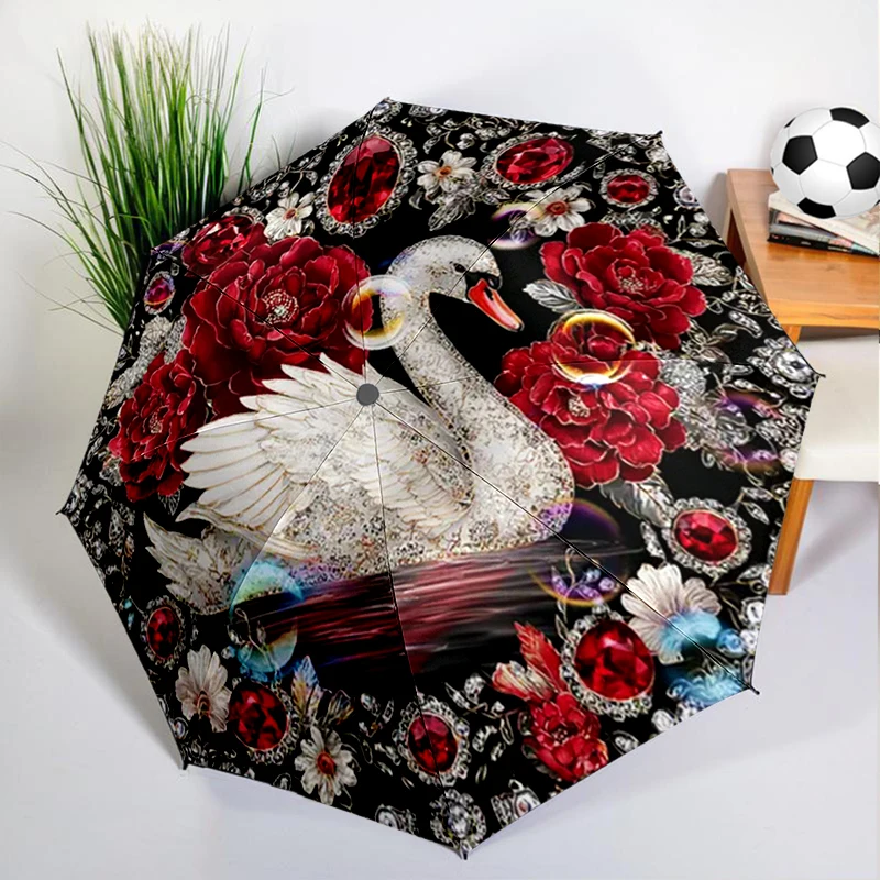 A Pair of Swans Umbrella Automatic Open/close, Sturdy Iron Frame & 8-Rib Struct, Umbrella for Women & Men, Valentine's Day Gift