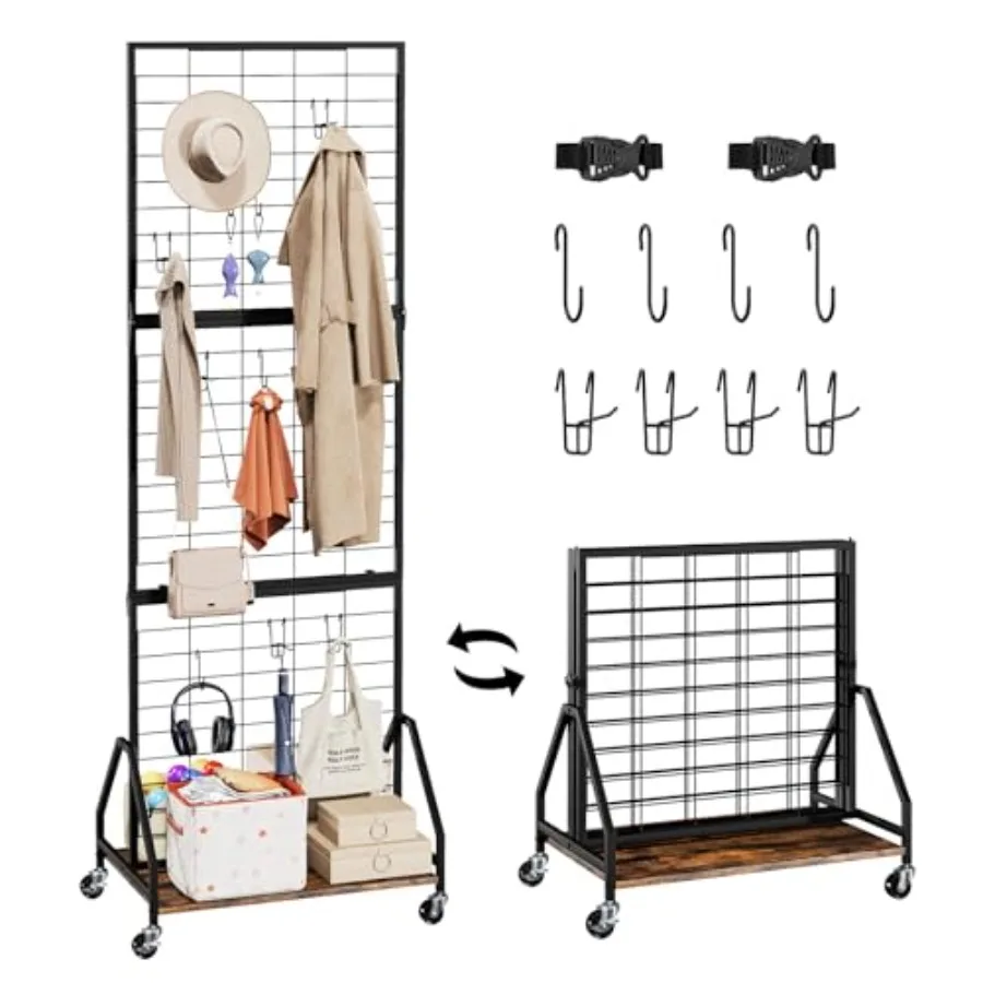 Foldable Grid Wall Panels 5.5' x 2' FT Movable Wire Gridwall Display Rack with Wheels and Adjustable Foots Retail Display Stand