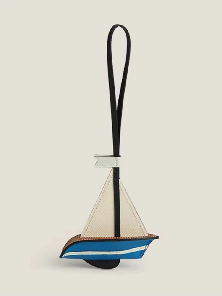 Newly Sailboat Bag Charms Pendant Smooth Sailing Handmade Genuine Cowhide Car Hanging High Quality Key Chain Bags Accessories