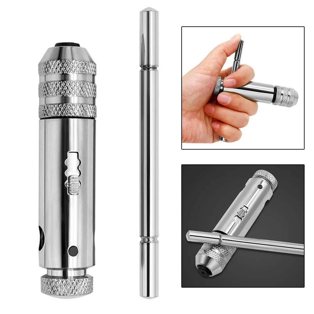 M3-M8 Ratchet Tap Wrench T-Shaped Tap Silver Adjustable Ratchet Tap Wrench Hand Tapping Tools For Non-ratcheting Use