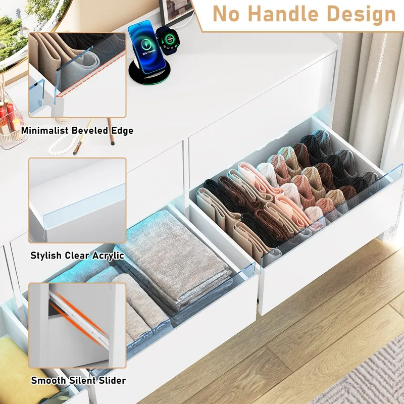 9 Drawer Dresser with Power Outlet & LED Light, Modern Chest of Drawers for Closet, 63" Drawer Organizer Cabinet for Bedroom image 5