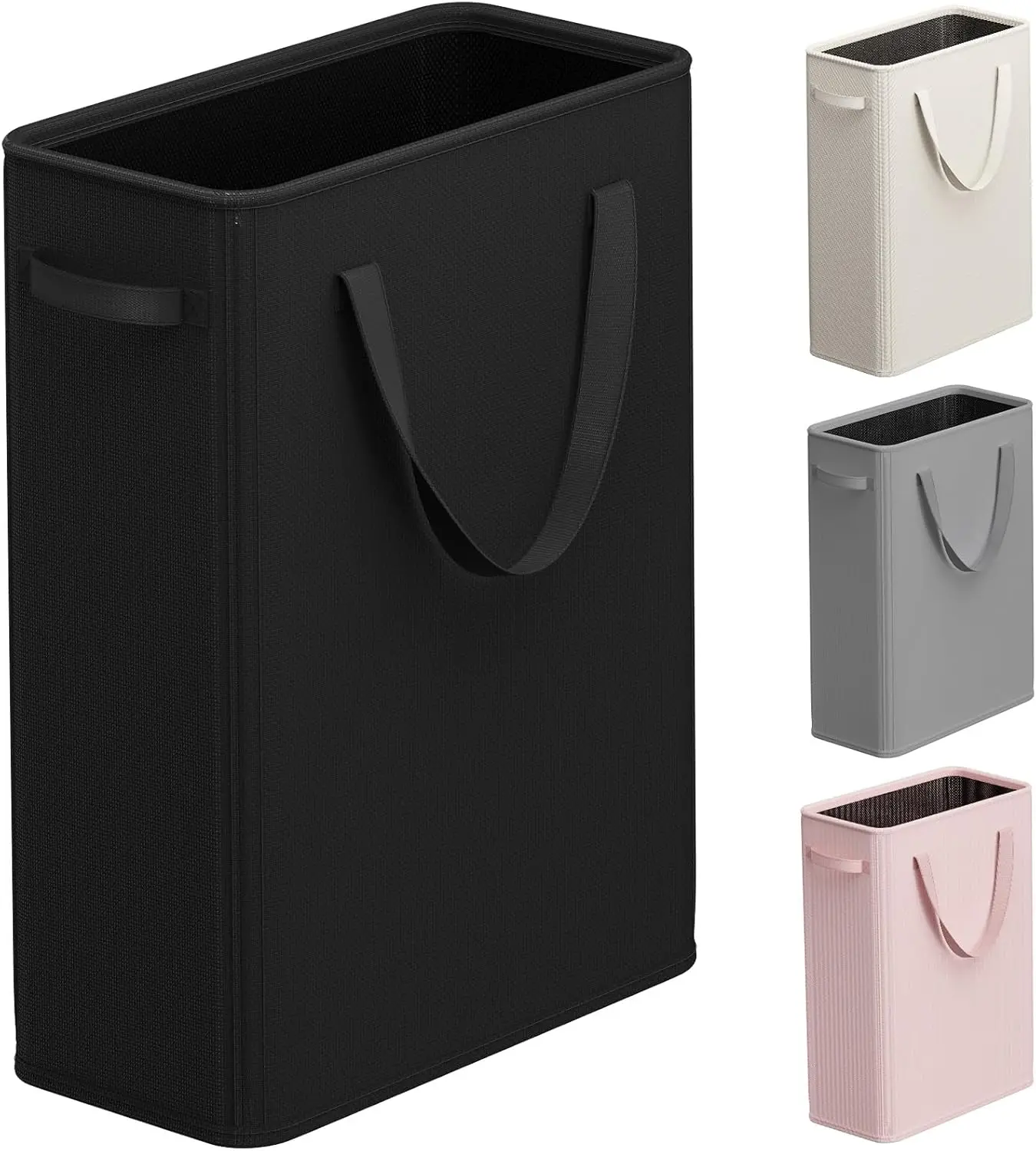 

50L Slim Laundry Hamper with Handles, Collapsible Basket for Dorm Bedroom Living Room in Black