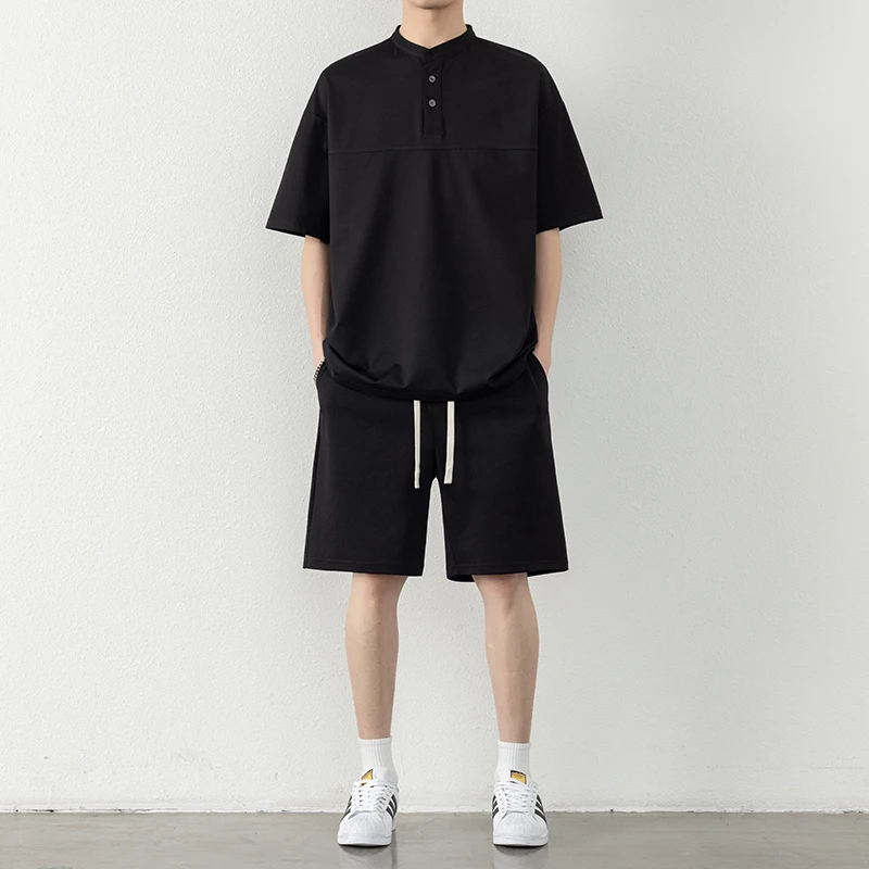

2026 model summer casual trend men's stand-up collar short-sleeved T-shirt and shorts casual set