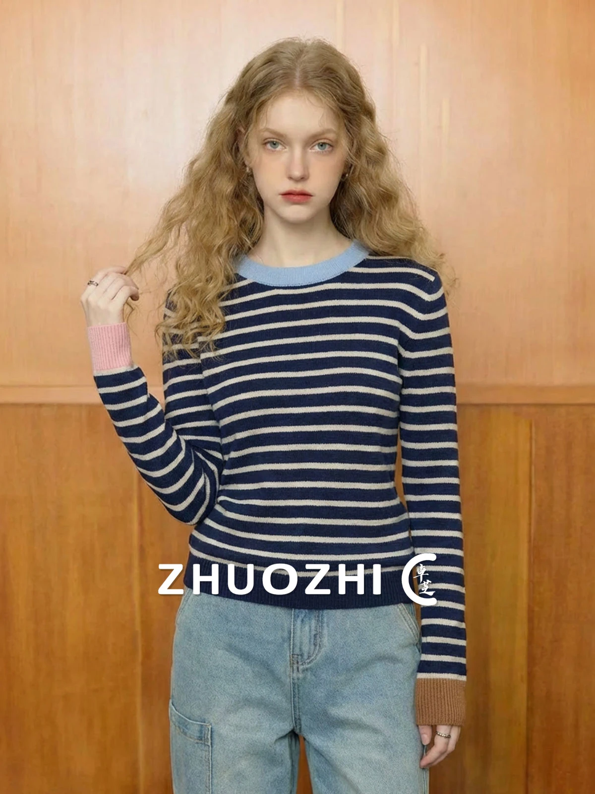 

ZhuoZhi Women's Long Sve Knitted Sweater Striped Color Blo Slim Fit Base Layer Soft Cozy Early Spring Top Casual Sle