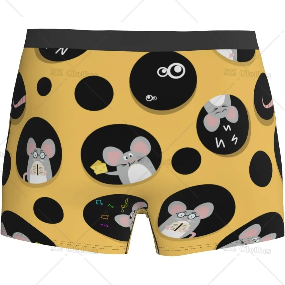 Cute Mouse and Cheese Men's Funny Underwear Boxer Briefs Slight Elasticity Male Shorts, Novelty Stylish Gift for Men