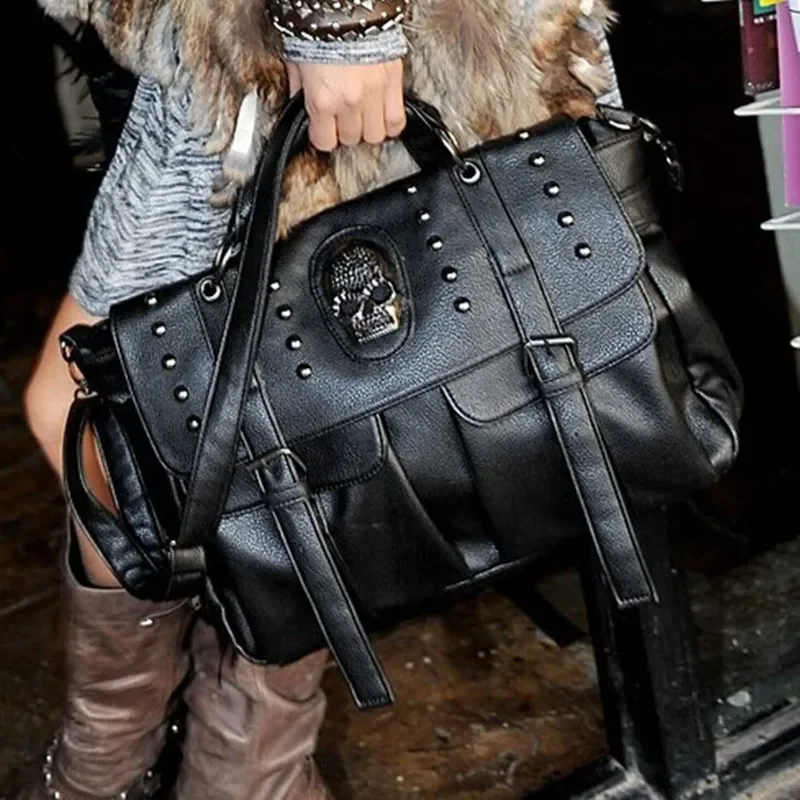 KUNDUI Autumn Fashion Kito Skull Tassel Rivet Crossbody Bags UNEQUAL Shoulder Bag PU Handbags Women Messenger Travel Handbag