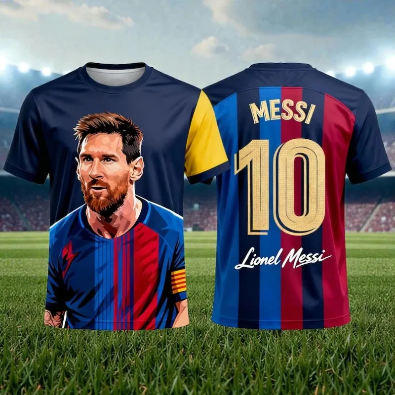 Messi Football Jersey Summer 3D Sports Men's T-shirt, Suitable for Daily Outdoor Training and Breathable Wearing.