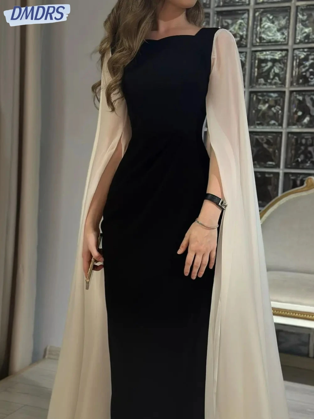 

Saudi Arabia Square Neck Evening Dresses Simple Straight Dress For Bride Graceful Floor-length Bridal Gown Vestido De Novia