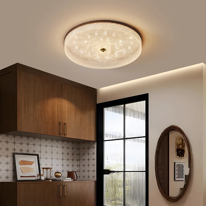 American Style Retro LED Ceiling Light For Bedroom Living Room Glass Art Atmosphere Ceiling Light Corridor Glass Light Fixture