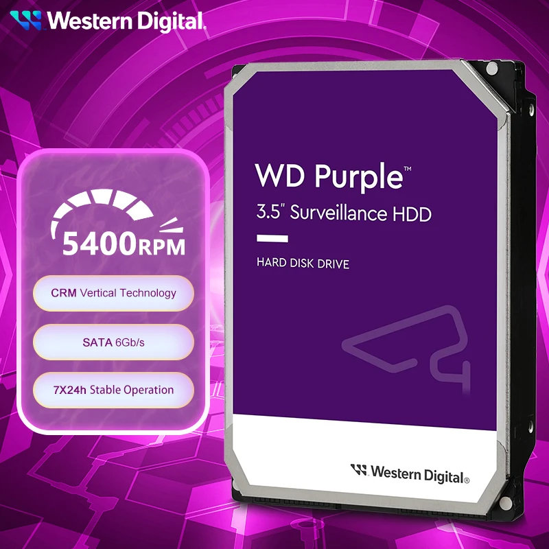 

WD Purple Surveillance Internal Hard Drive Disk 3.5" 64M Cache SATA III 6Gb/s 1TB 4TB 6TB 8TB HDD HD Harddisk for CCTV DVR NVR