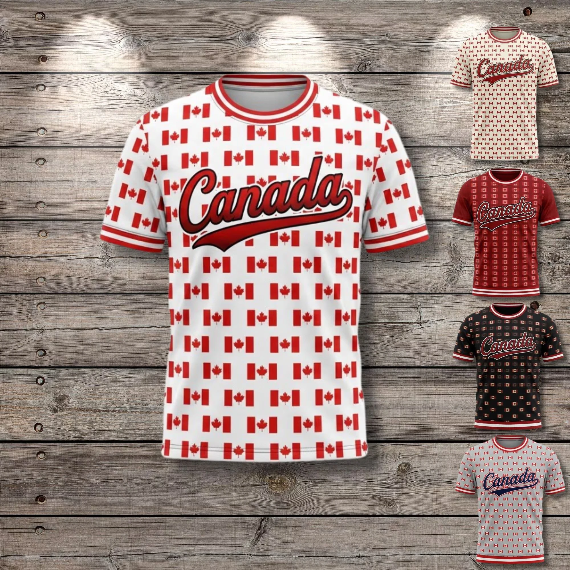 Canadian Flag 3d Printed Football Shirt Men's And Women's Football Shirt Round Neck Short Sleeve Summer Canadian Team Fan Top