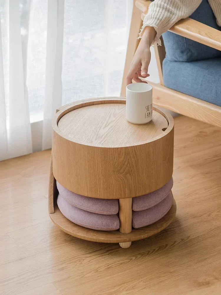 Hot SalseSmall Coffee Table, Nordic Japanese Style Solid Wood Tatami, Light Luxury, Simple Modern Tatami, Cushion, Small Round T
