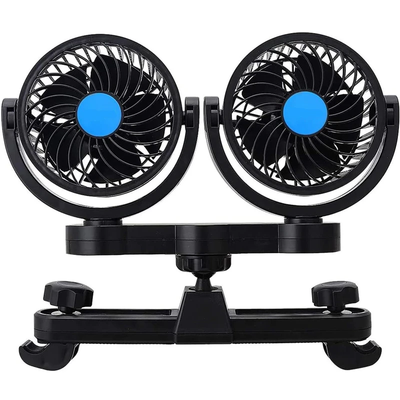 12V Car Dual Heads Fan Air Cooling Fan for Backseat Electric Auto Headrest 360° Rotatable Air Conditioner For Car