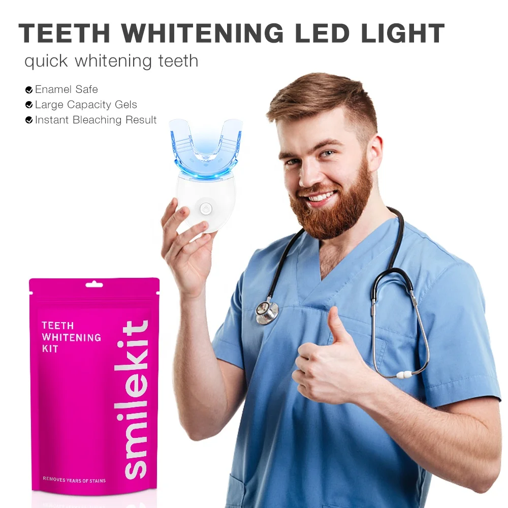 Teeth Whitening Kit Home/Salon Use 10 PCS Tooth Bleaching Gel Refills Kit With Trays&Light