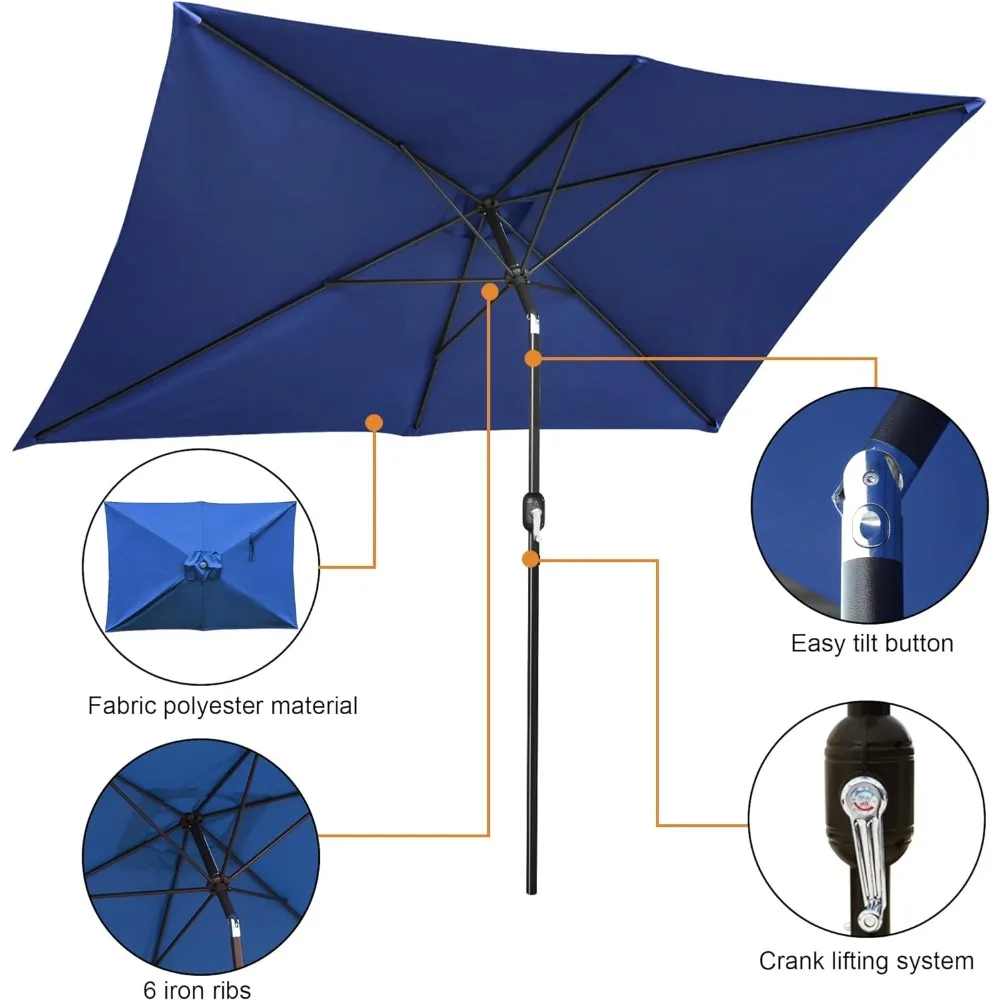 Blissun 10' Rectangular Patio Umbrella Outdoor Market Table Umbrella with Push Button Tilt and Crank (Navy Blue)