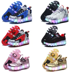 2023 Roller Skate Shoes for Kids Boys Girls LED Wheels Sneakers with On Double Two Wheels Children Boy Girl Skate Sneakers Shoes