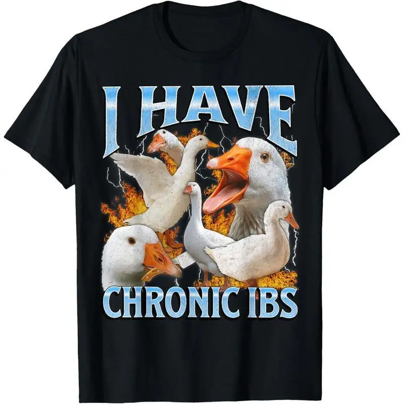 

Funny I Have Chronic IBS Goose T-shirt for Women Men Sarcastic Slogan Graphic Tee Humorous Retro Top Joke Gift