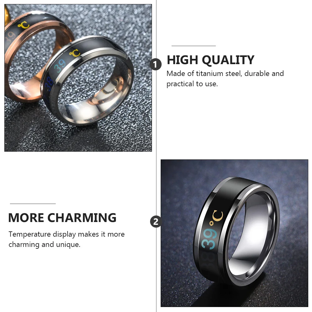 1 قطعة عرض درجة الحرارة الذكية الدائري التيتانيوم الصلب بسيط شيك موضة زوجين مجوهرات لعشاق هدية أنيقة للجنسين #2
