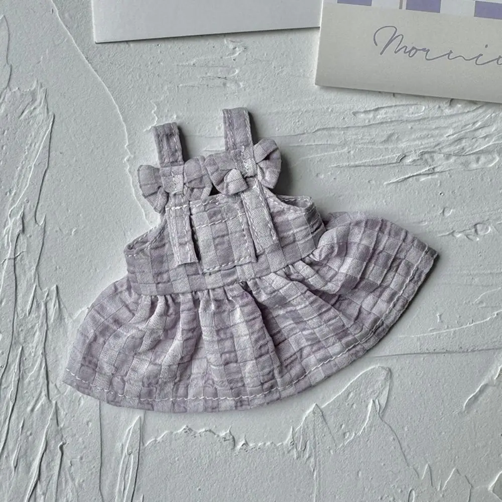 หมีตกแต่งโบว์ตุ๊กตาแต่งตัวเสื้อผ้าผ้าฝ้ายมินิน่ารักตุ๊กตากระโปรงลายสก๊อตสีชมพู Kawaii มินิตุ๊กตากระโปรงเด็กของขวัญ