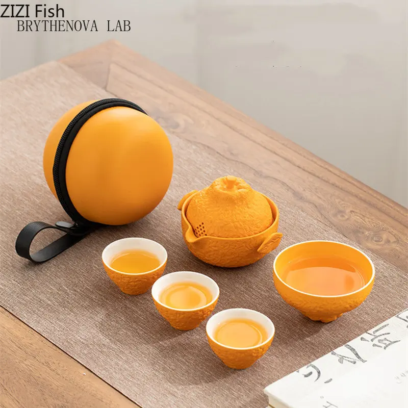 Creative Orange Kung Fu Tea Set Tea Ceremony Ceramic Quick Pu'er Cup Green Office Making Cup Portable Travel Set
