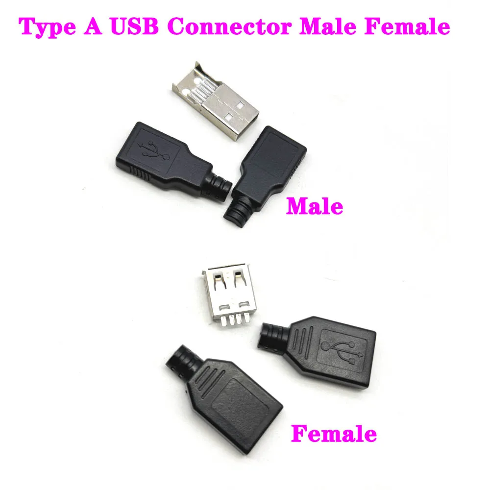 

Type A USB Connector Male Female 4 Pin Plug Socket With Black White Plastic Cover USB 2.0 Type-A Soldering DIY Kits