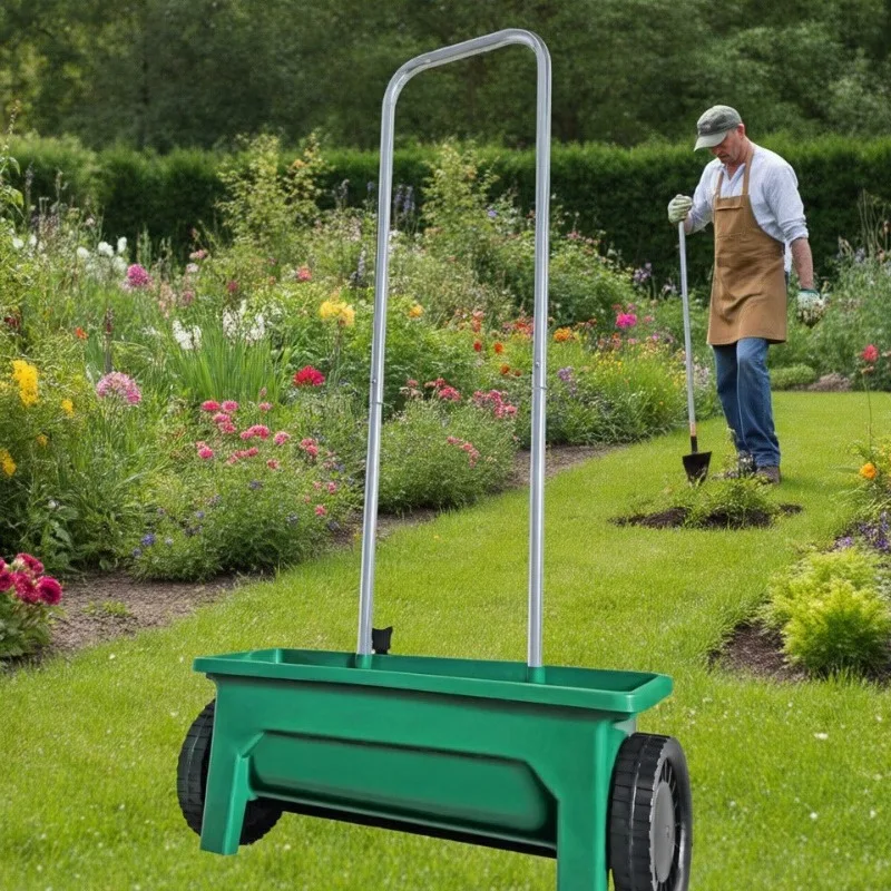 12L Hand Push Seed Spreader Walk Behind Broadcast Spreader Multipurpose Lawn Garden Farm Seeding Salt Ice Melting planter Tool
