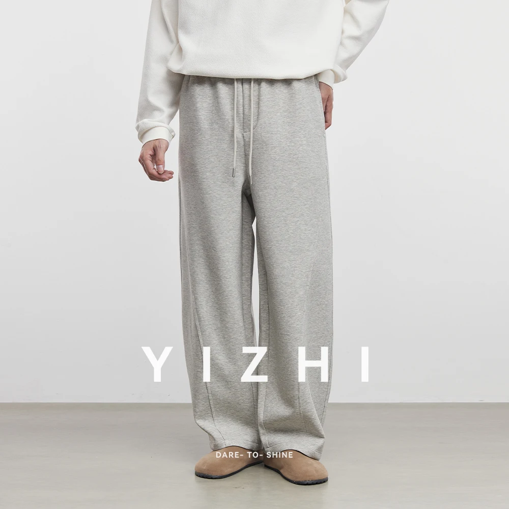 2025 New American Style Sports Pants Men's Autumn Winter High Waist Straight Wide Leg Pants Cotton Casual Gray Sweatpants