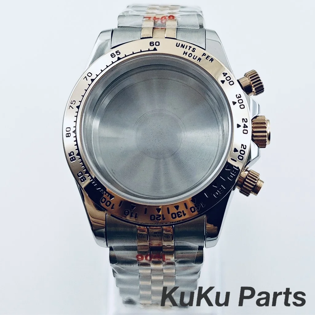 40mm VK63 Electroplated Case Classic Jubilee Bracelet Parts Sapphire Crystal Watch Case Daytona Style VK63 VK64 Quartz Movement