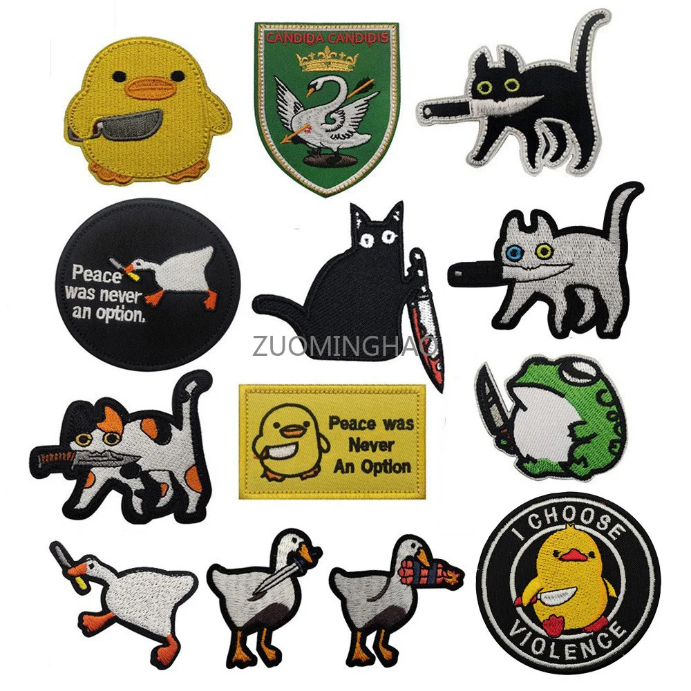 New Cute Cartoon Animal with Knife Cat Duck Goose Tactical Embroidered Cloth Patch Backpack Clothing Accessories Patch