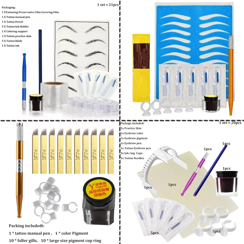 

Microblading Tebori Makeup Tattoo Kits Manual Pen Eyebrow Practice Pigment Set with Needle Blade Ink Ring Body Art Tools 1 Set
