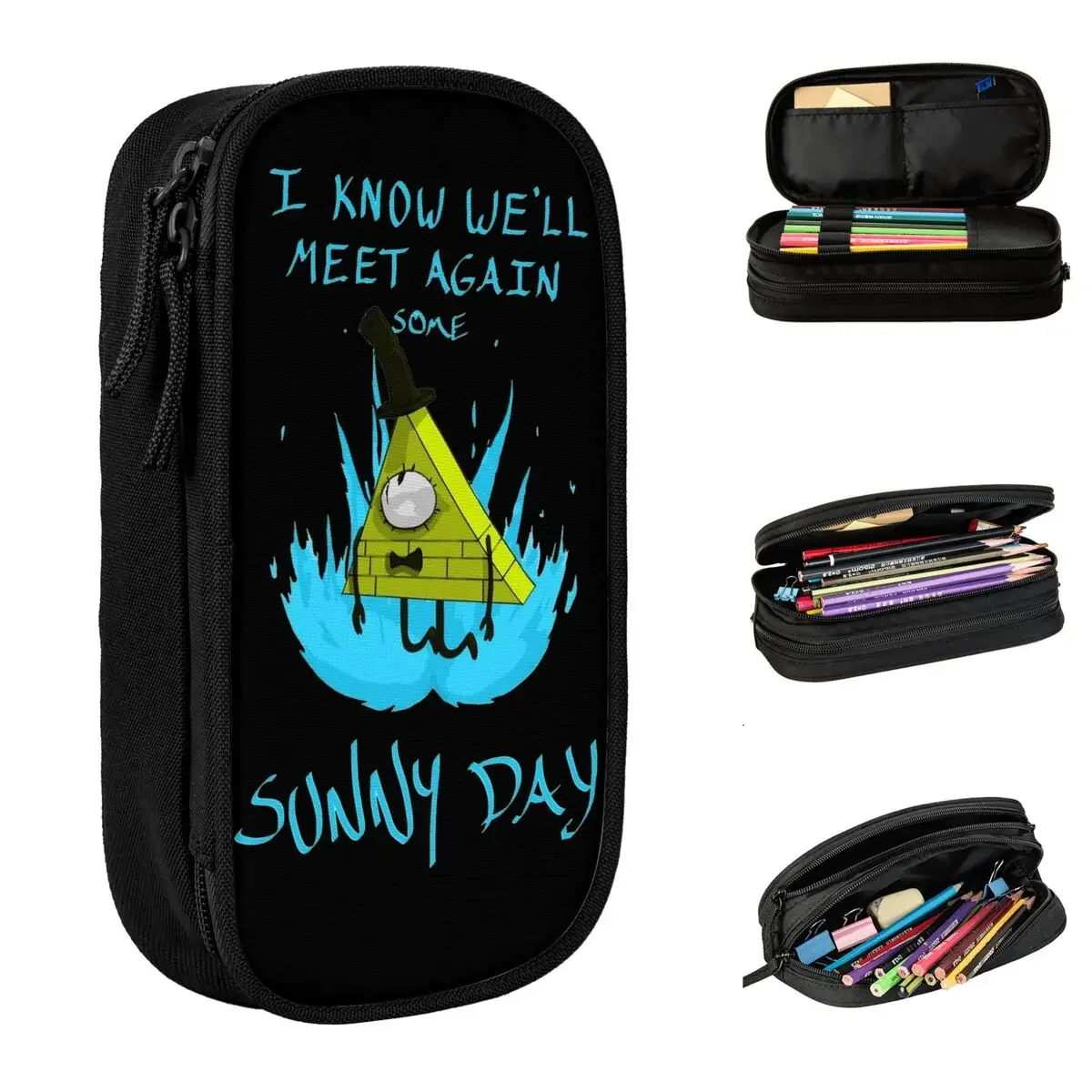 Bill Cipher Gravitys Falls Pencil Case Double Layer Large Capacity Kids School Supplies Pencilcase Birthday Gift