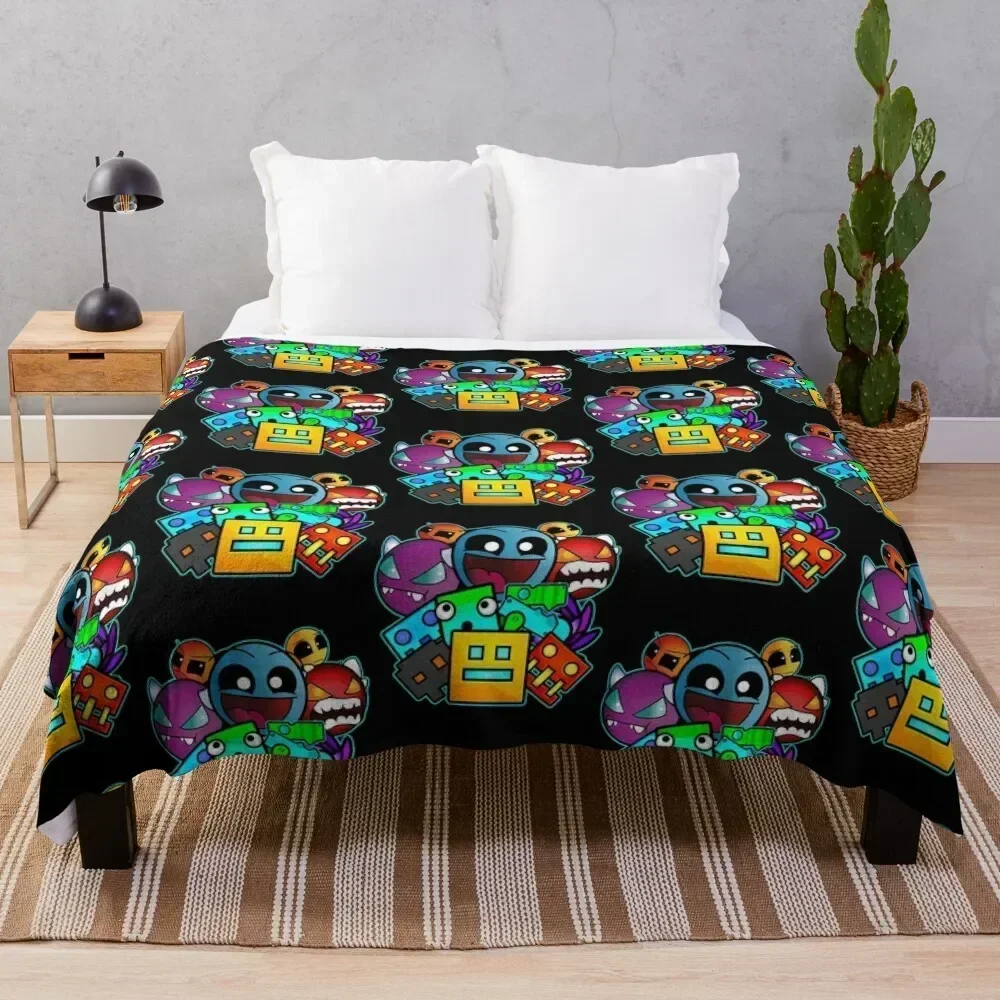 geometry dash old school gaming Throw Blanket Luxury Designer Plaid Blankets For Sofas Shaggy Blankets