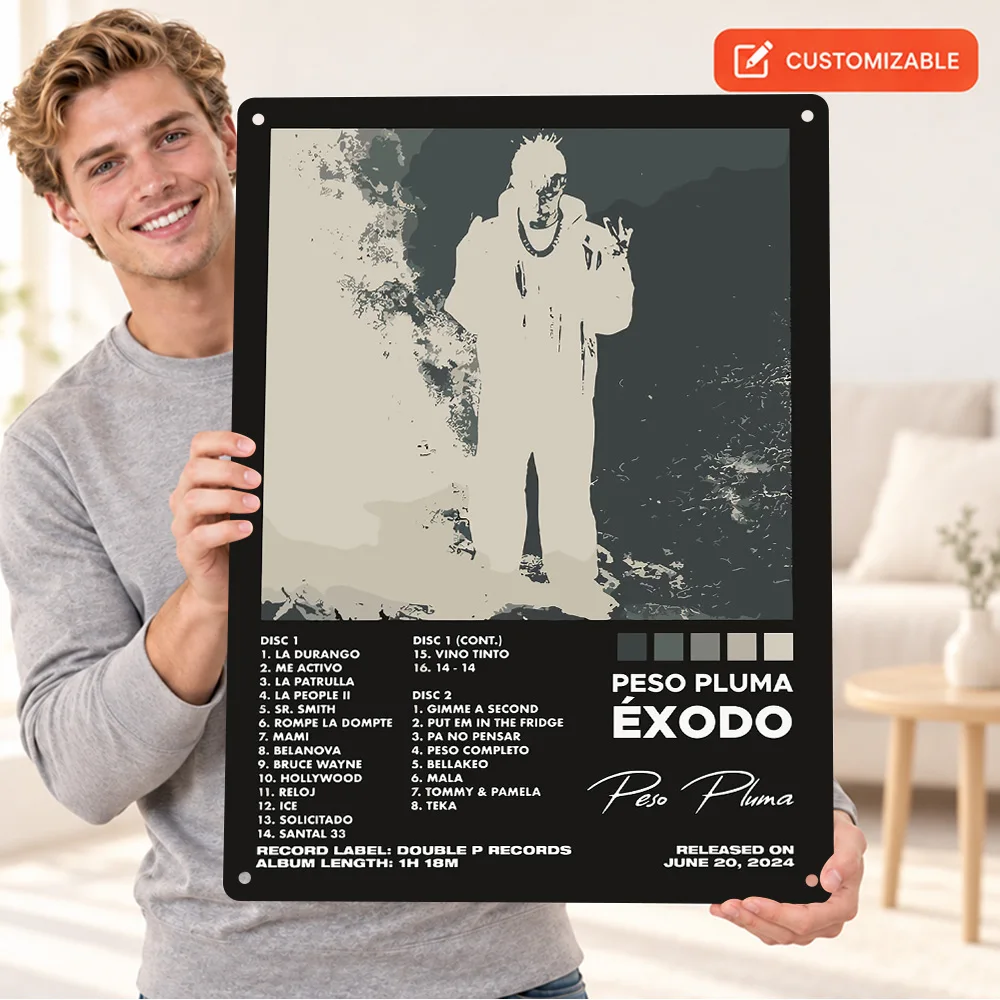 Peso Pluma Exodo Printed Poster Customized Aluminum Metal Sign Gray Figure Graphic Wall Art For Bedroom Record Collector Gift
