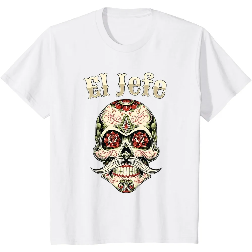 تي شيرت نسائي على شكل جمجمة السكر من El Jefe Los Muertos Boss ثقافة مكسيكية هيكل عظمي كالافيراس يوم الموتى هدايا الهالوين #1