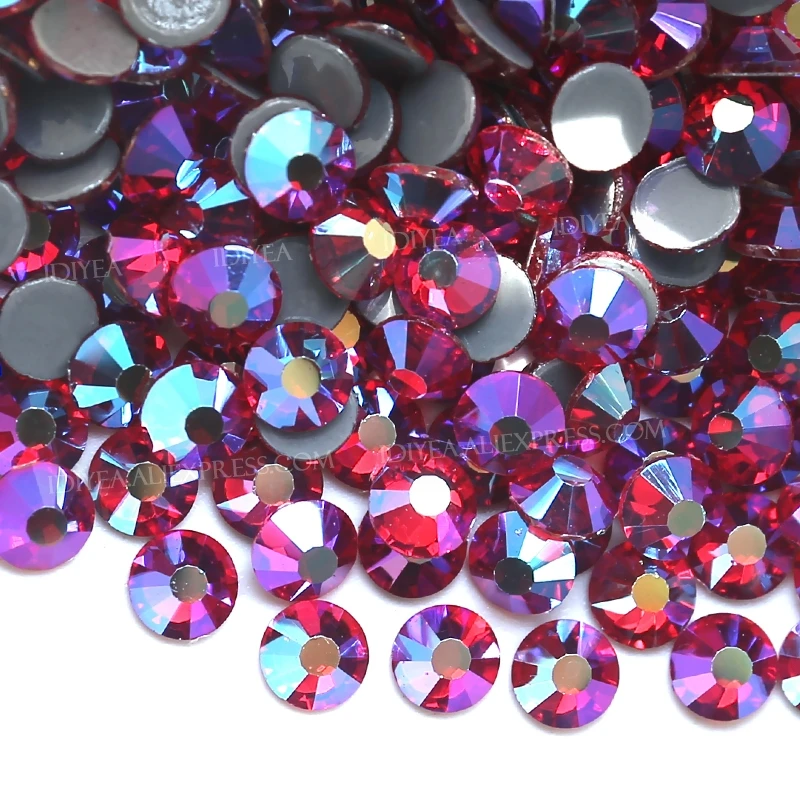 Stunning Lt.Siam AB hot fix crystals strass flat back rhinestones hotfix stones for needlework wedding dress glitters decoration