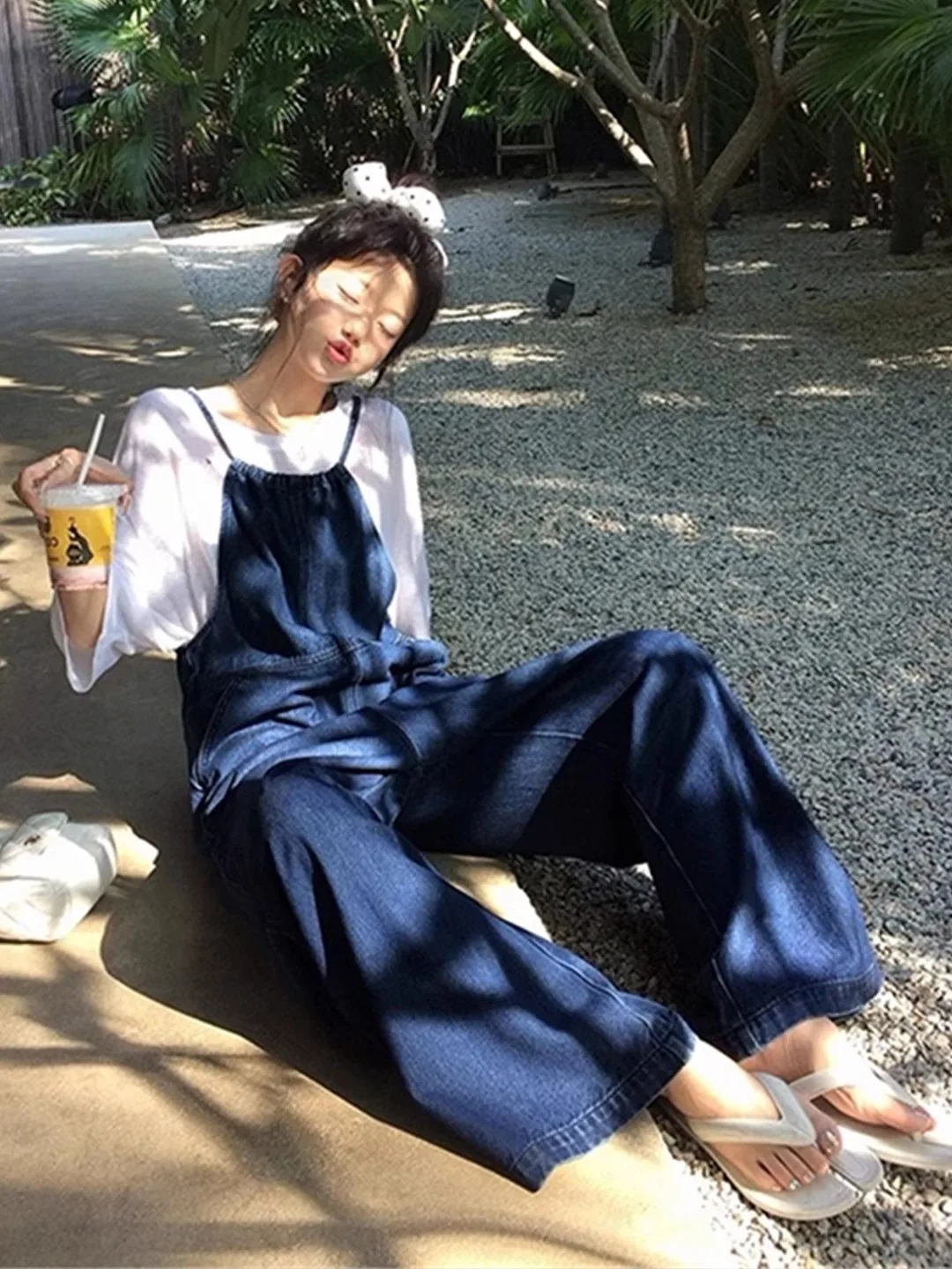 Retro Hong Kong Sle Casual Eendelige Broek Dames Zomer Losse Lange Denim Overalls Leeftijdverlagende Vloerlengte Broek