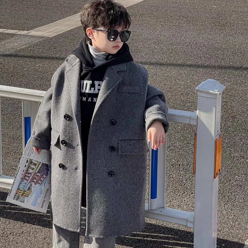 Korean Children Clothing Boys and Girls Double-sided Woolen Coat Long Korean Woolen Coat Imitation Double-sided Cotton Coat - view 5