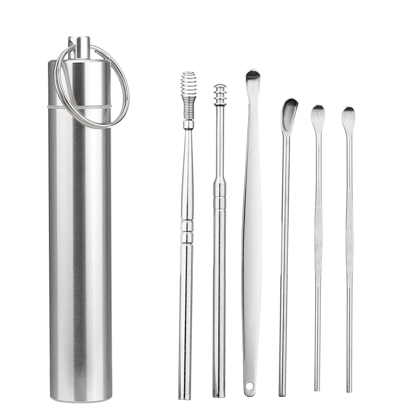 6pcs Stainless Steel Ear Pick Spiral Rotating EarPicking Spoon Portable Ear Wax Removal Tools Kit Ear Care for Baby Adults