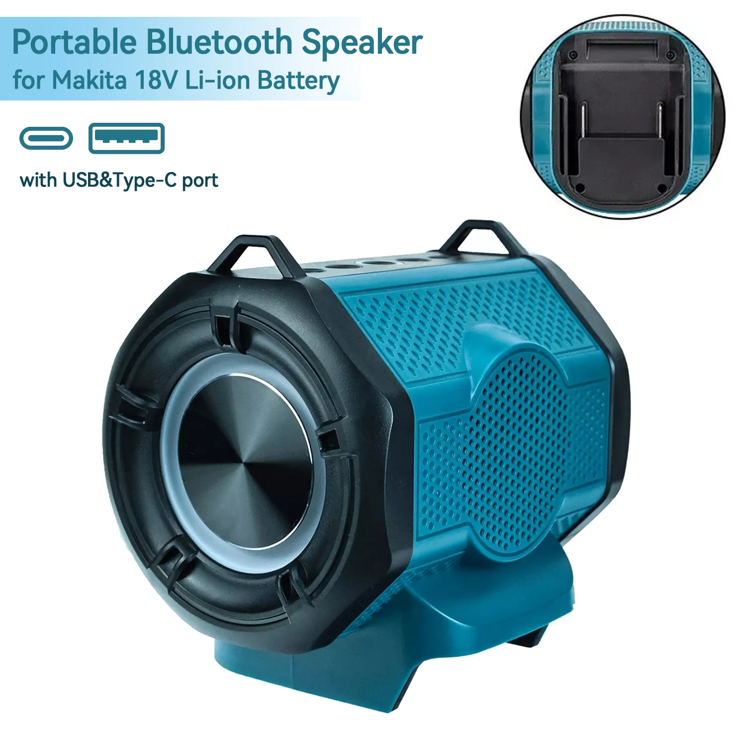 Bluetooth Speaker for Makita 18V Li-ion Battery With USB Type-C Port Cordless Small Speaker for Jobsites, Home and Party