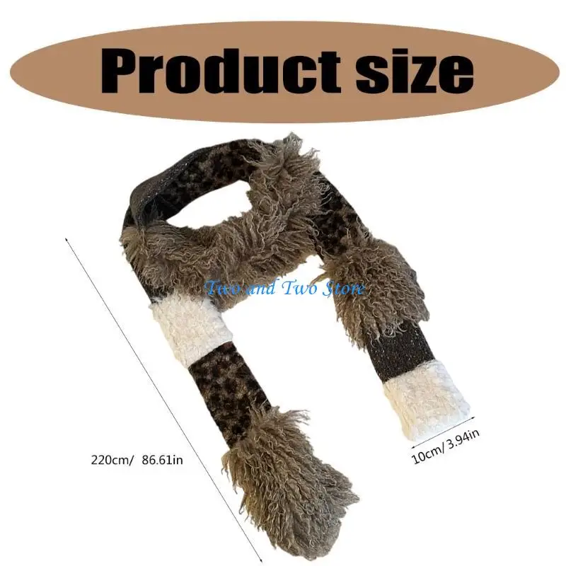 HX6F Sciarpa lavorata a maglia per donna Sciarpa collo con stampa leopardata Sciarpa per ragazze Puntelli per foto Fazzoletto