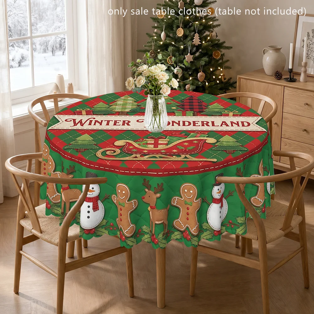 Winter Wonderland Christmas-themed polyester printed tablecloth, round table cover, suitable for indoor and outdoor use