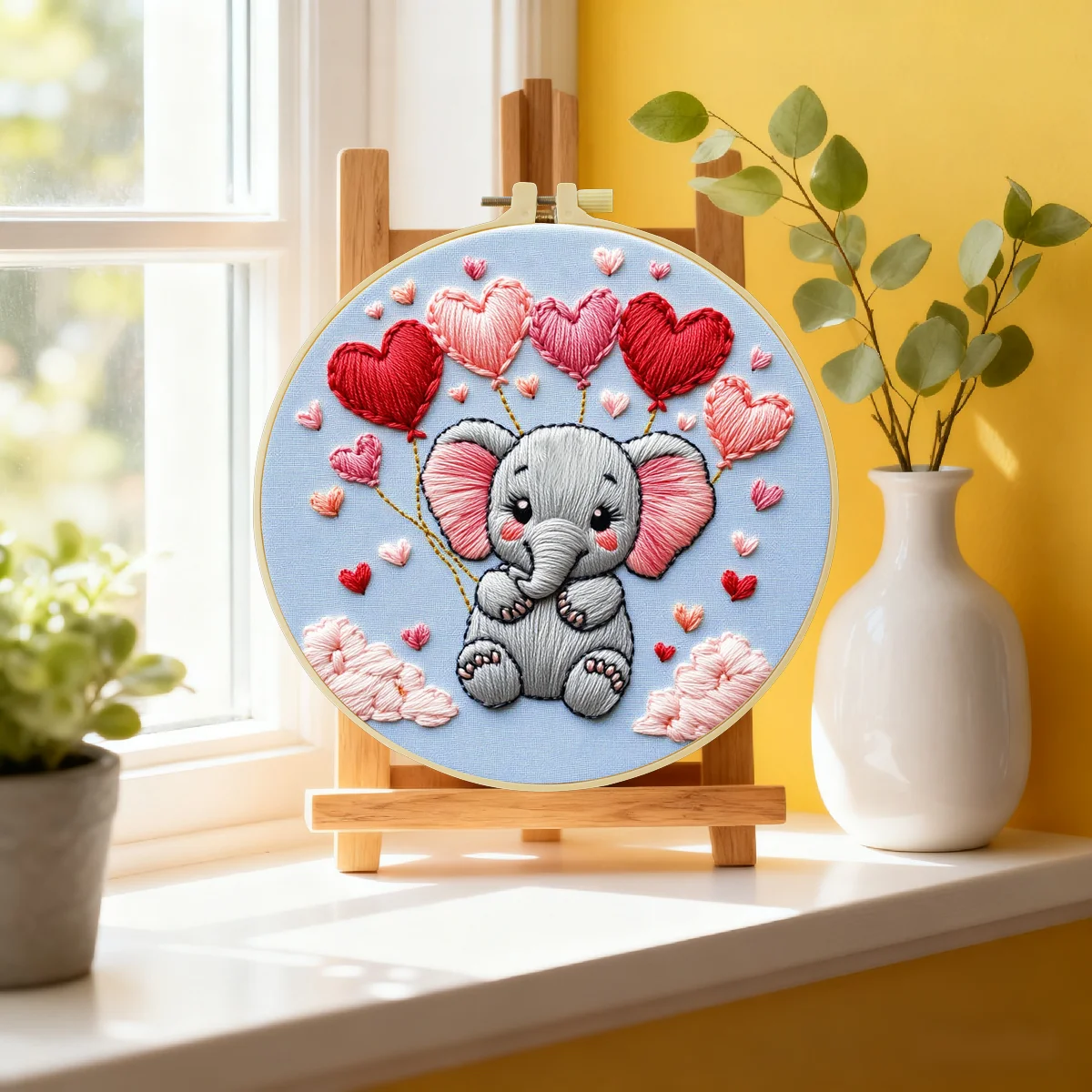 1 Stück 20X20CM/15X15CM 7,87/6,3 Zoll Niedlicher kleiner Elefant Taschen-Stickerei Starter-Kit DIY-Kit DIY-Stickerei-Set Handarbeiten – Detail 3