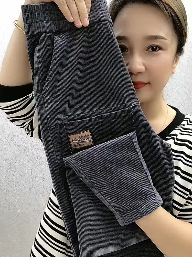

New Fashion Autumn Winter Letter Embroidery Corduroy Harem Pants Women Thicken Warm Loose Casual Pencil Pants Female