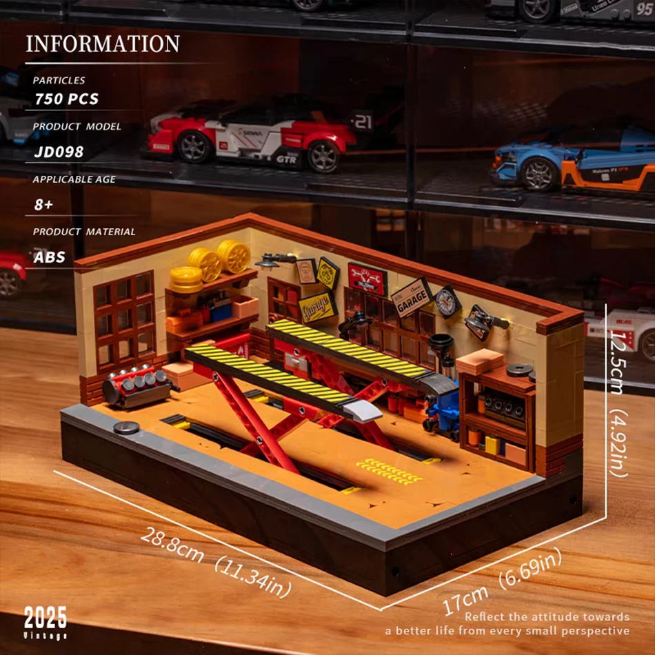 MOC City Speed Racer Vintage Garage Kamer Scène Bouwstenen Autoreparatiewerkplaats Hefplatform Bakstenen Speelgoed Kinderen Volwassenen Cadeau