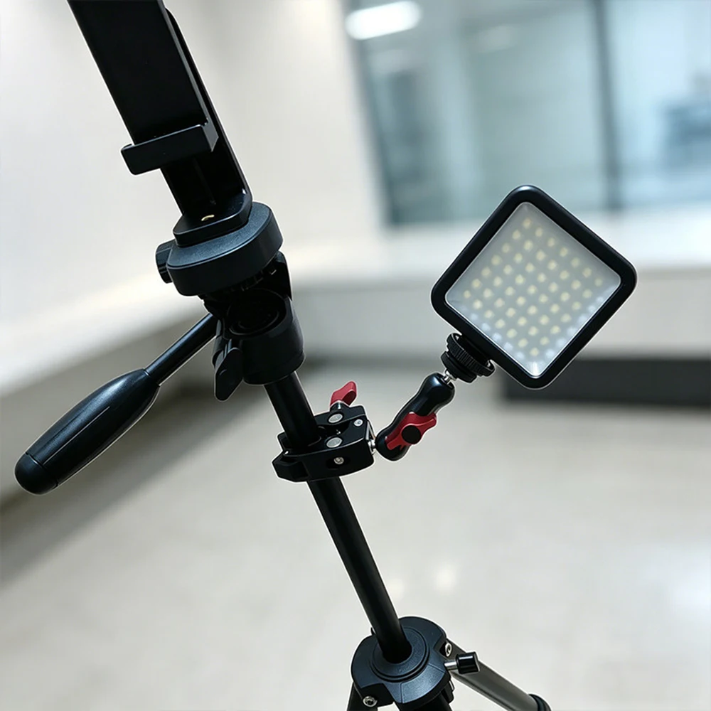 Ganzmetall-360-Grad-Doppelkugelkopfhalterung mit 1/4-Zoll-Verlängerungsgewinde, Stativadapter, 17-mm-Kugelgelenk für DSLR-Kamera, Telefon, Monitor – Detail 9