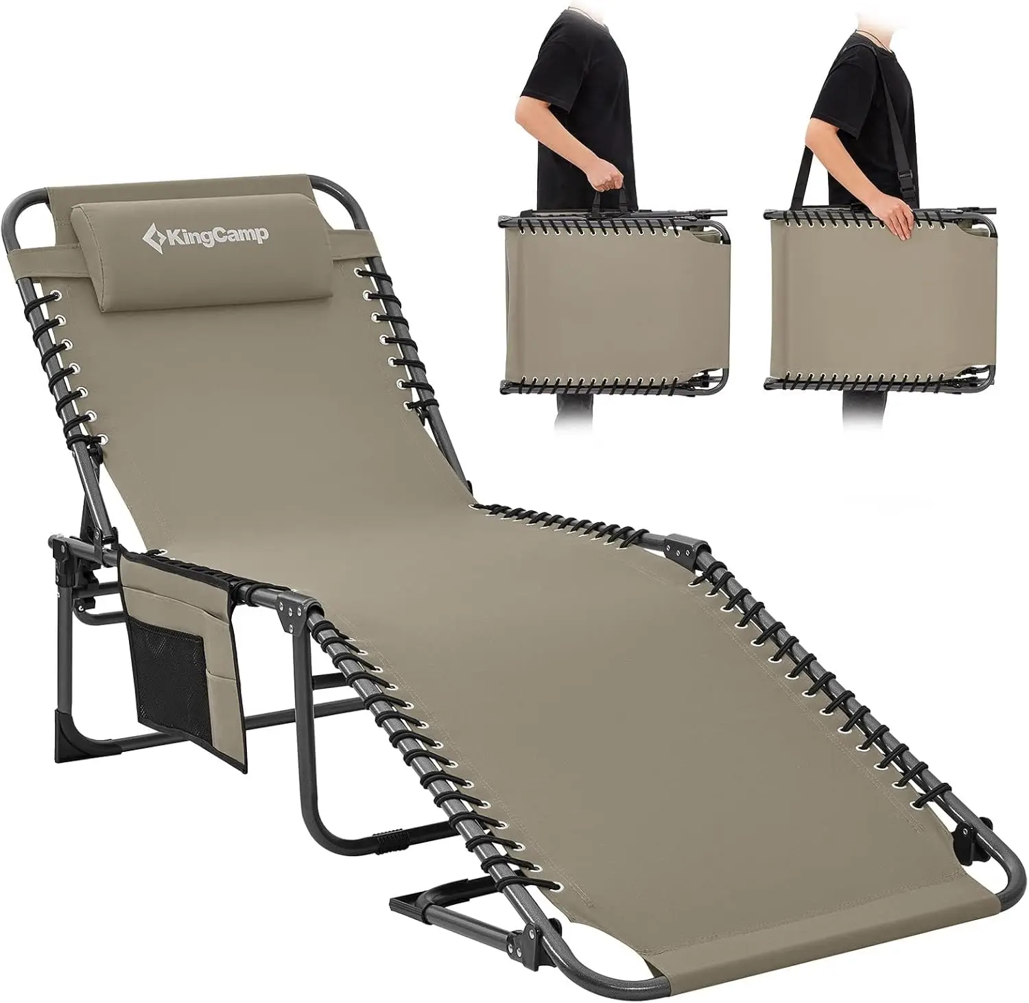 

KingCamp Folding Chaise Lounge Chair for Outside Beach, Sunbathing, Patio, Pool, Lawn, Deck, Lay Flat Adjustable