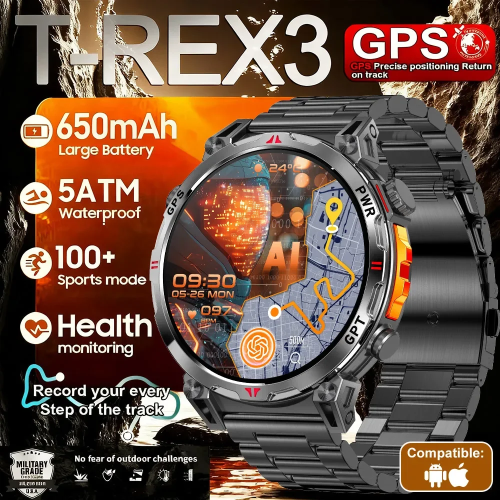 

2025 Новые военные GPS-умные часы для мужчин 1,56-дюймовый AMOLED-экран, компас, высотомер, водонепроницаемые, 560 мАч, спортивные умные часы для мужчин