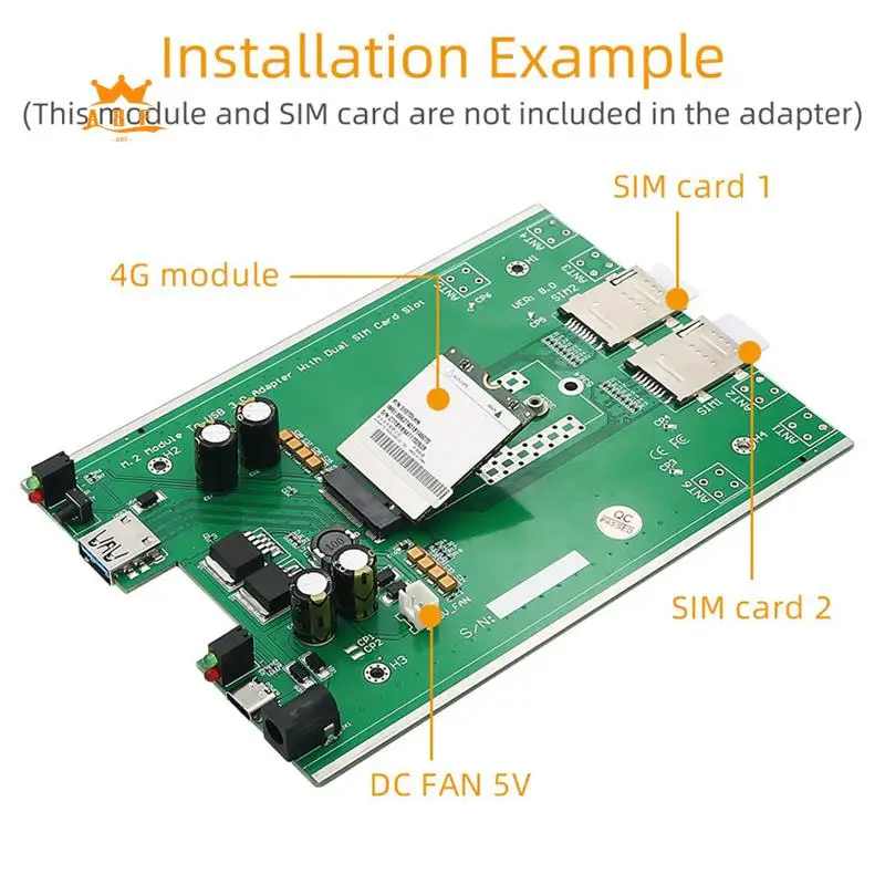 

A08E-NGFF(M.2) 4G/5G Module To USB 3.0 Adapter With Cooler Fan Dual SIM Card Slot Auxiliary Power With Fan And Housing