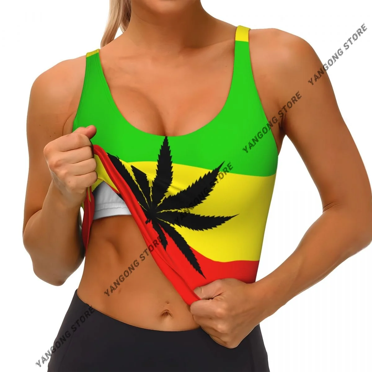 

Yoga Vest Women Gym Sports Crop Tops Rasta Flag With Leaf Streetwear Workout Breathable Tank Top Female