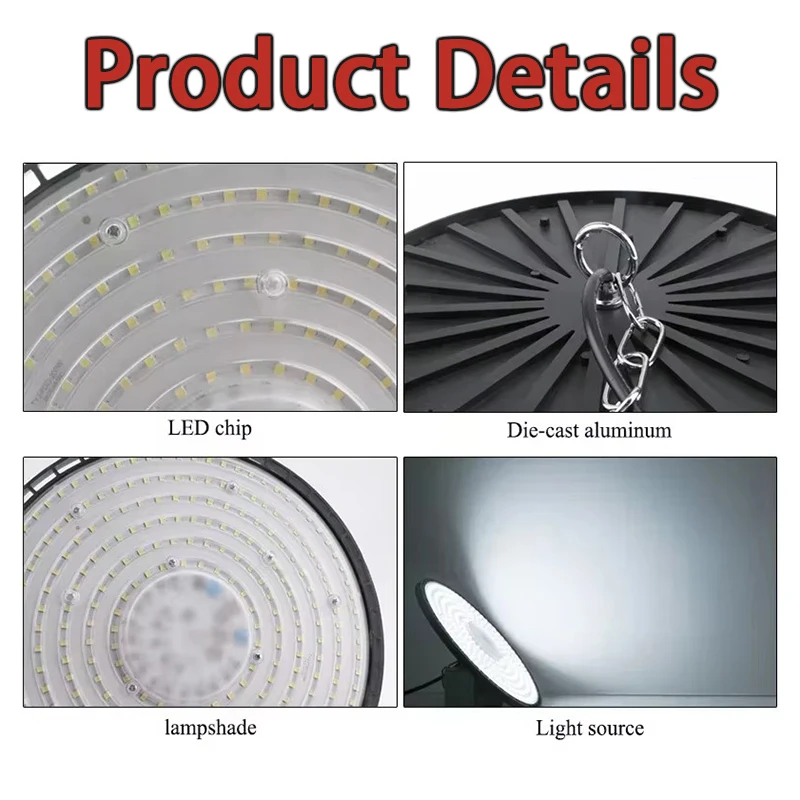 100-200W LED Industrial UFO High Bay Lamp Super Bright Durable Workshop Warehouse Factory Indoor Lighting Waterproof Chandelier